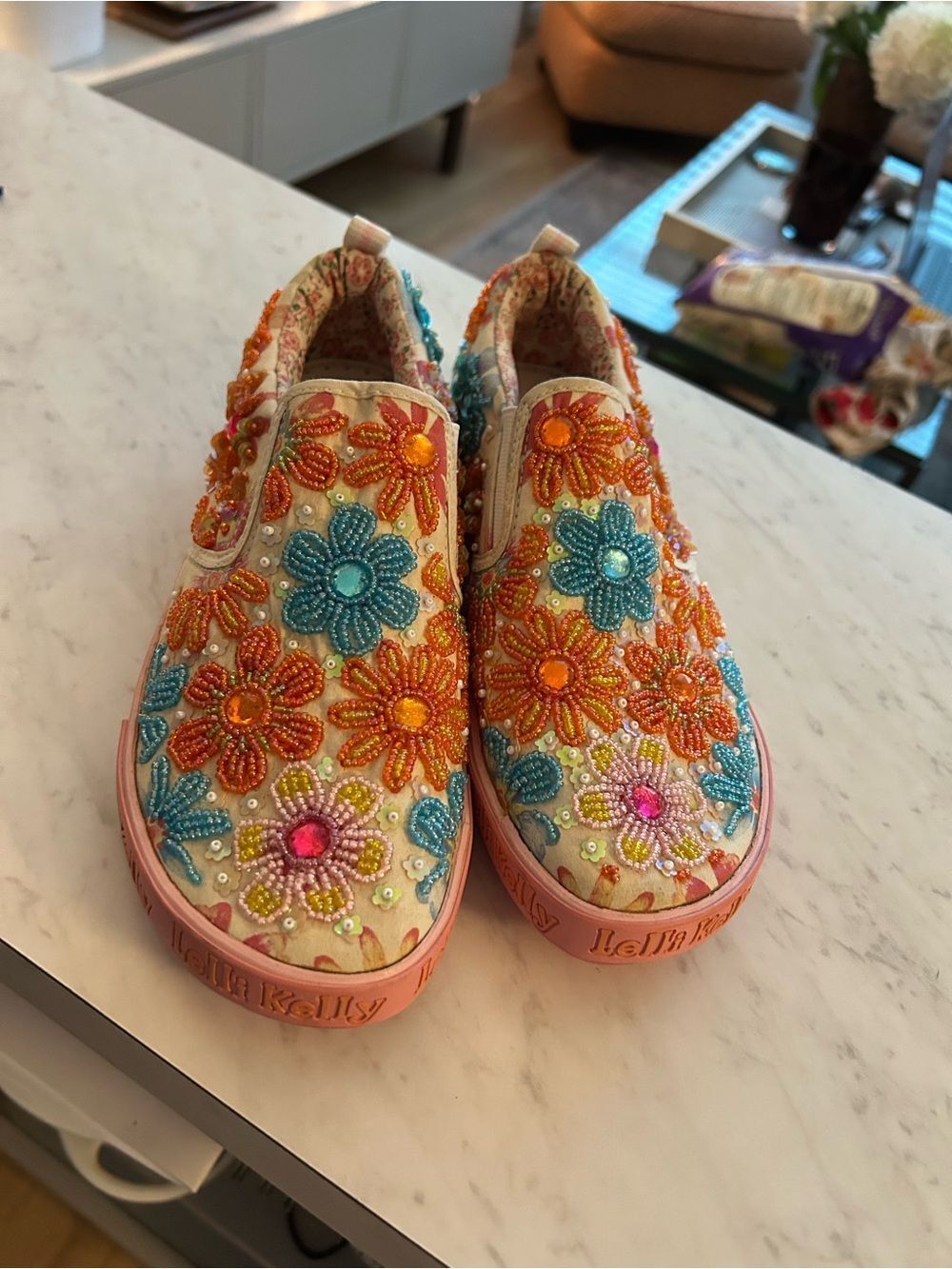 Lelli Kelly Kids Putini Beaded Floral Platform Slip-On Sneakers EU36